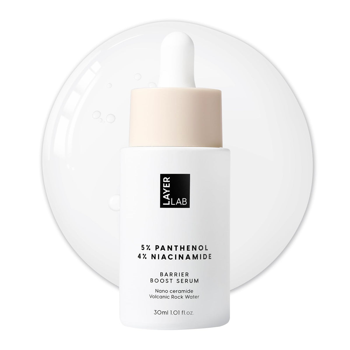 LAYERLAB Barrier Boost Serum bottle front view showcasing soothing hydration for sensitive skin.