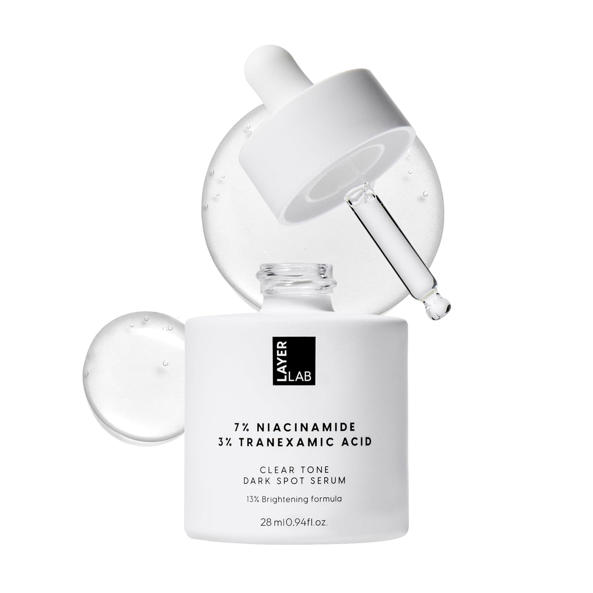 LayerLAB Niacinamide serum bottle pour promotes even tone and gentle hydration