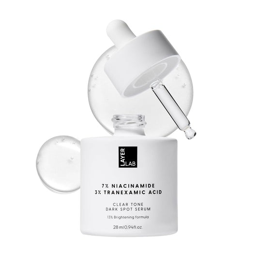 LayerLAB Niacinamide serum bottle pour promotes even tone and gentle hydration