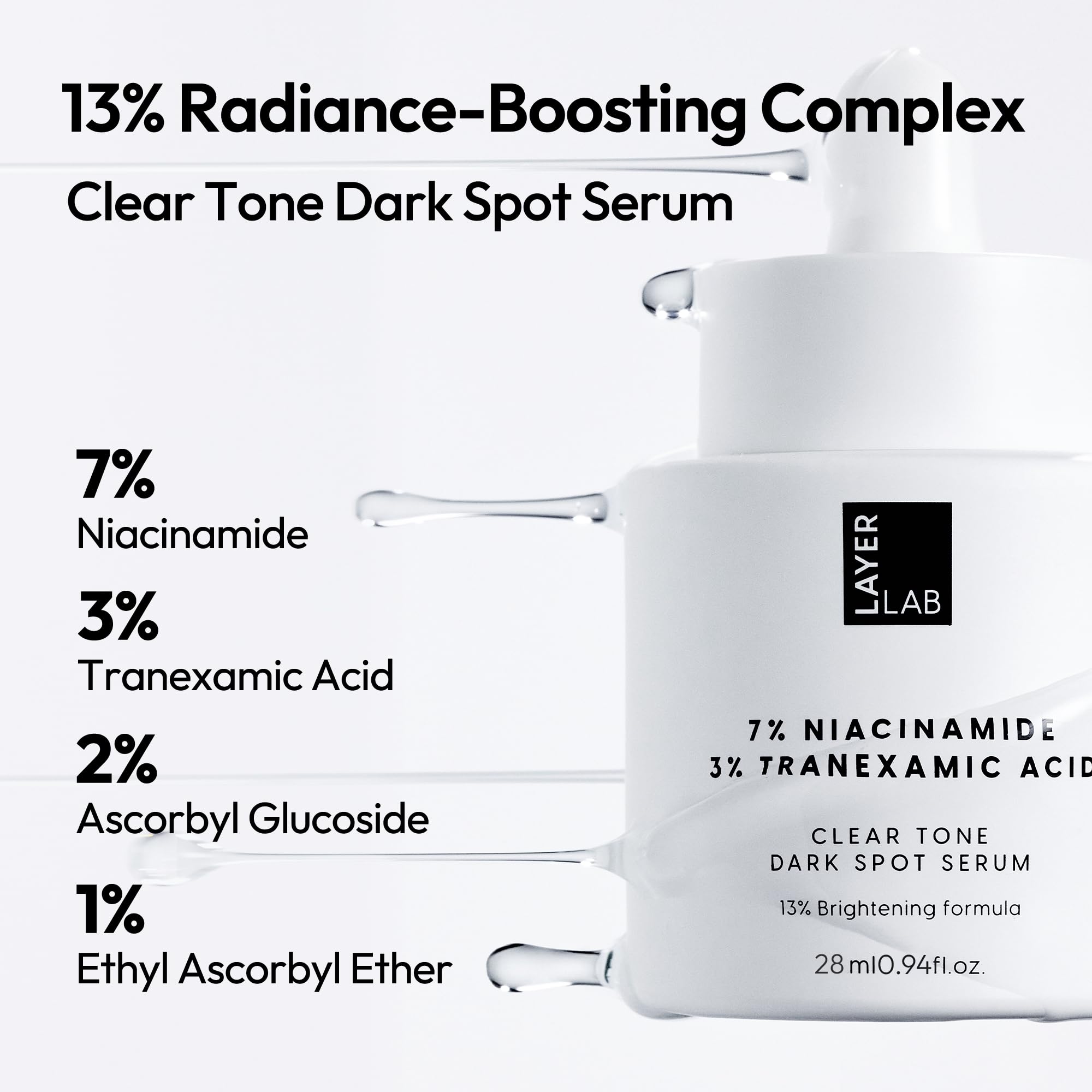 LayerLAB Niacinamide serum texture closeup reveals lightweight, non-sticky finish