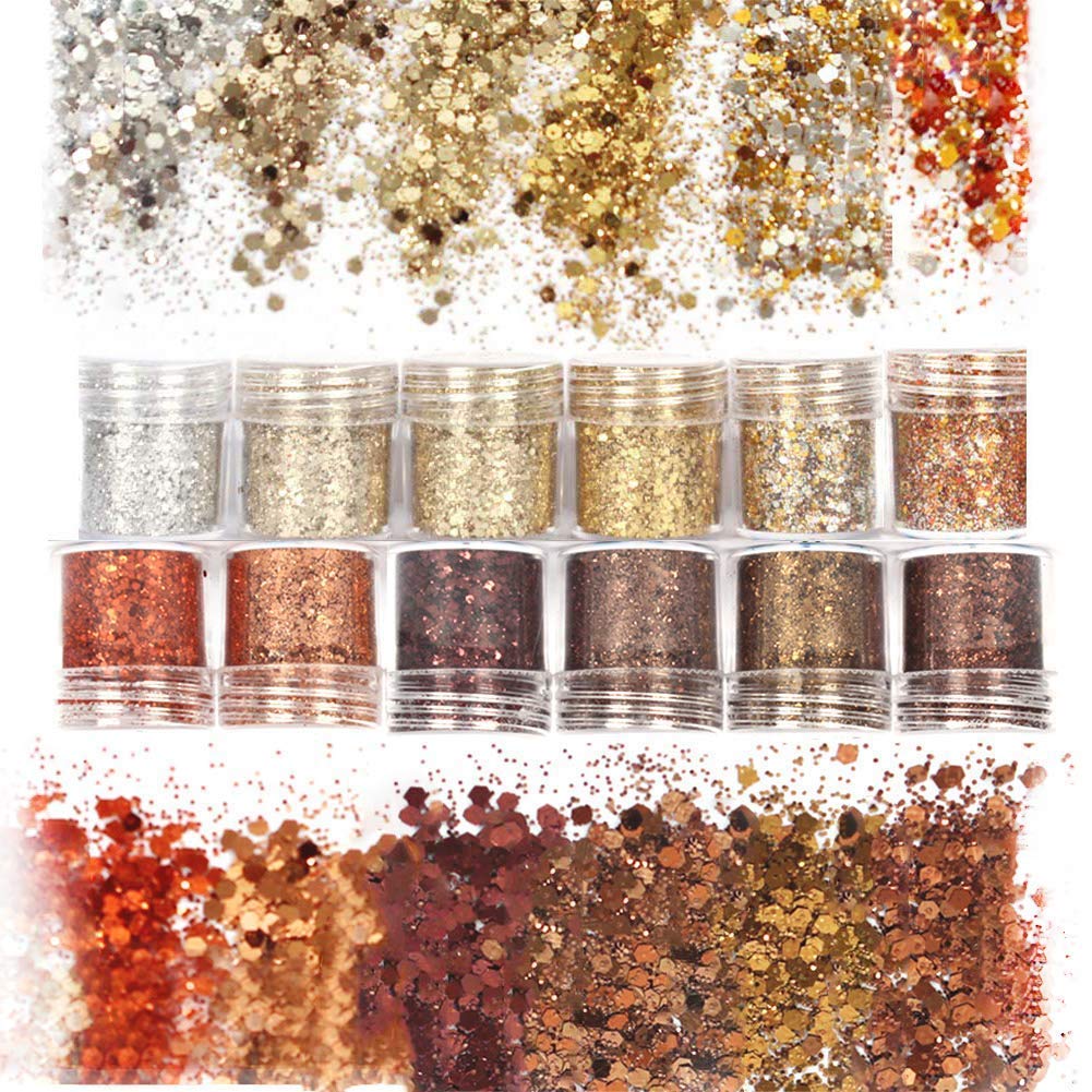 Laza Autumn Nail Glitter bottle close-up showing 12 colors for versatile nail art