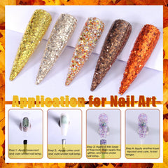 Laza Autumn Nail Glitter applied on nails or face creates sparkling festive accents