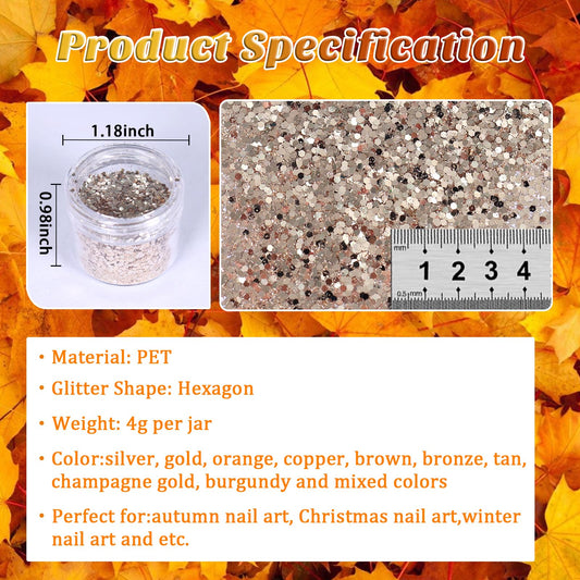 Laza Autumn Nail Glitter color swatches display rich iridescence for autumn-inspired styles