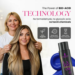 Professional stylist applying LAZZIOS treatment for smooth, frizz-free hair.
