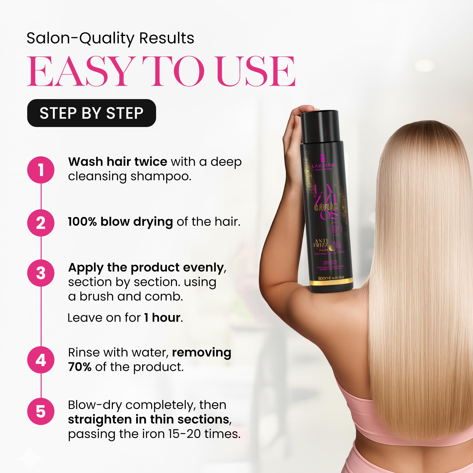 Frizz control demonstration with LAZZIOS Organic Hair Protein.