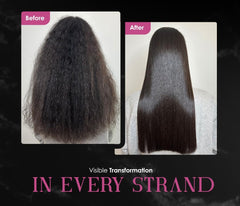 Lazzios Caviar Organic Hair Protein applied on hair before and after for frizz control.