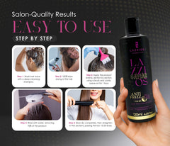 Lazzios Caviar Organic Hair Protein salon station setup promoting professional results.