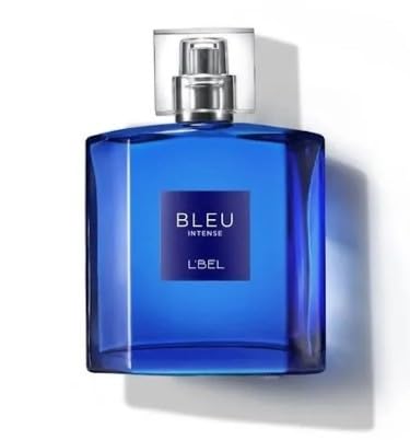 L'Bel BLEU INTENSE bottle front view, highlighting fresh, energizing fragrance.
