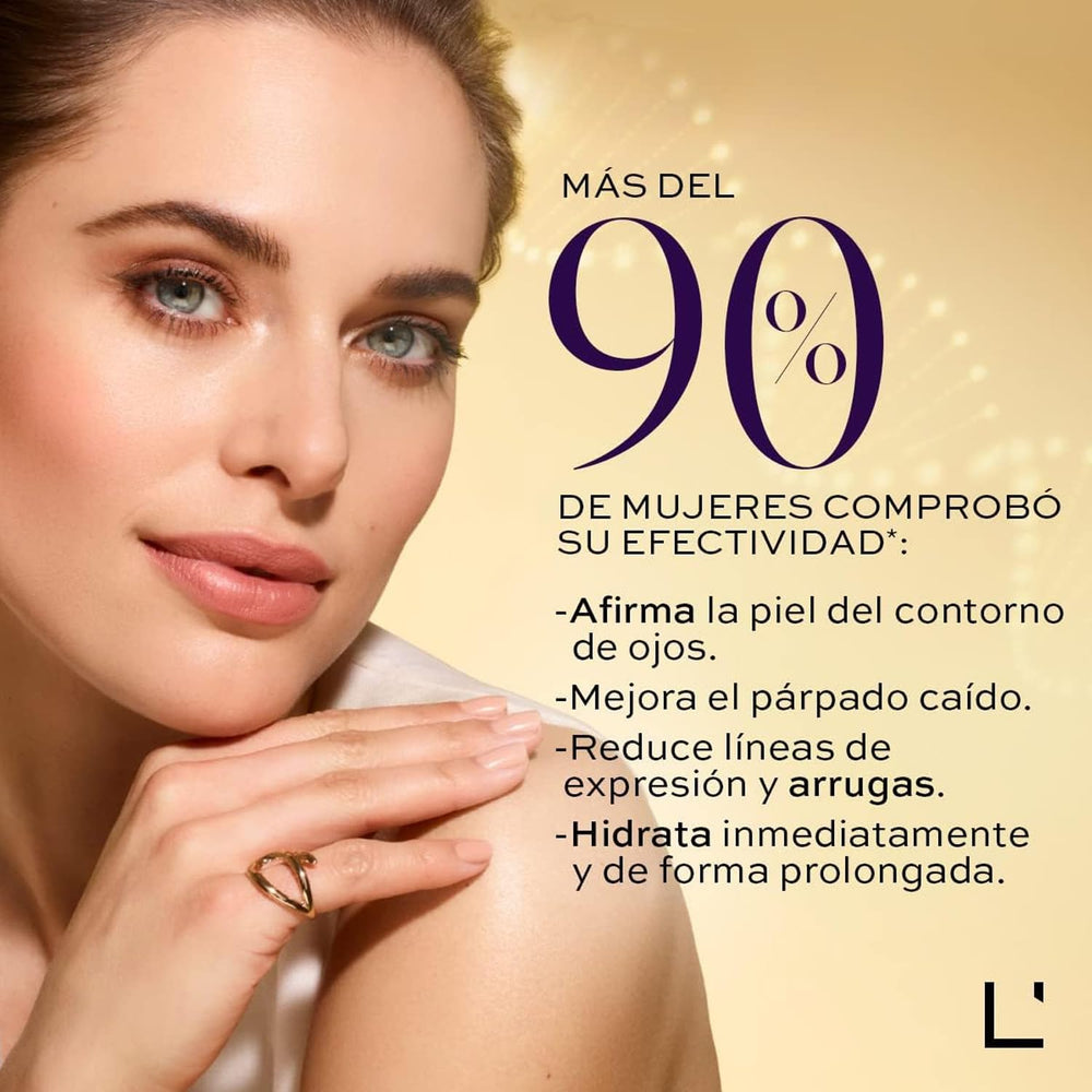 L'Bel Concentré Total Eye Cream ring-finger application showing gentle, precise patting.