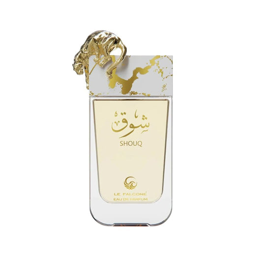 Le Falcone Shouq EDP 3.0 bottle highlights caramelized lemon and vanilla for a refined daily aroma.