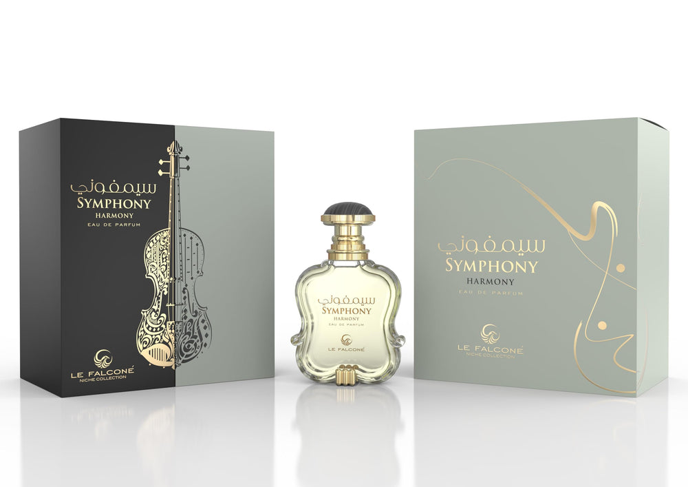 Le Falcone Symphony Harmony label emphasizes brand heritage and premium fragrance notes