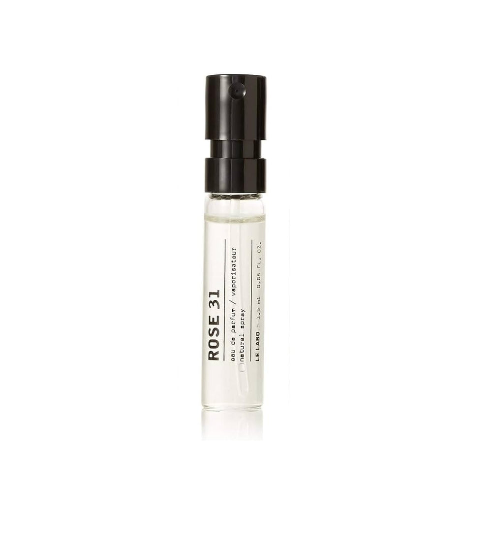 Le Labo Rose 31 small sample packaging, ideal for travel and quick scent refresh.
