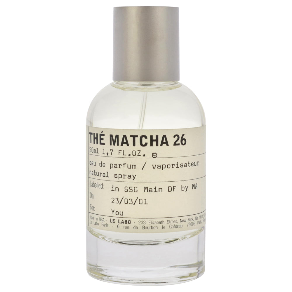 Le Labo The Matcha 26 bottle at an angle, suggesting unisex appeal.