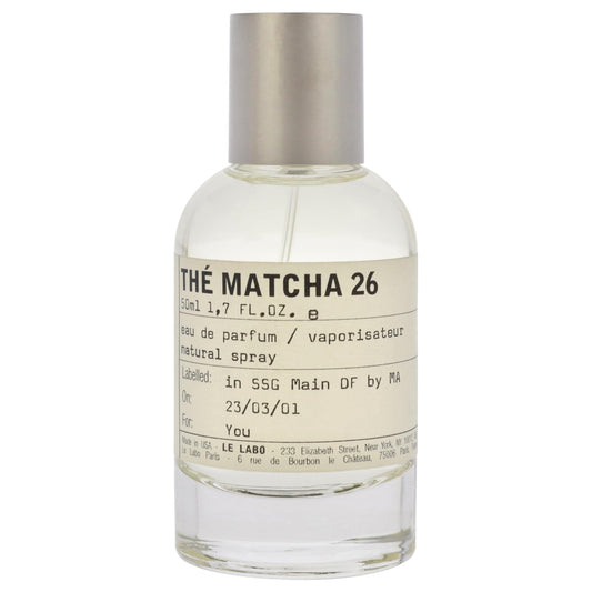 Le Labo The Matcha 26 bottle at an angle, suggesting unisex appeal.