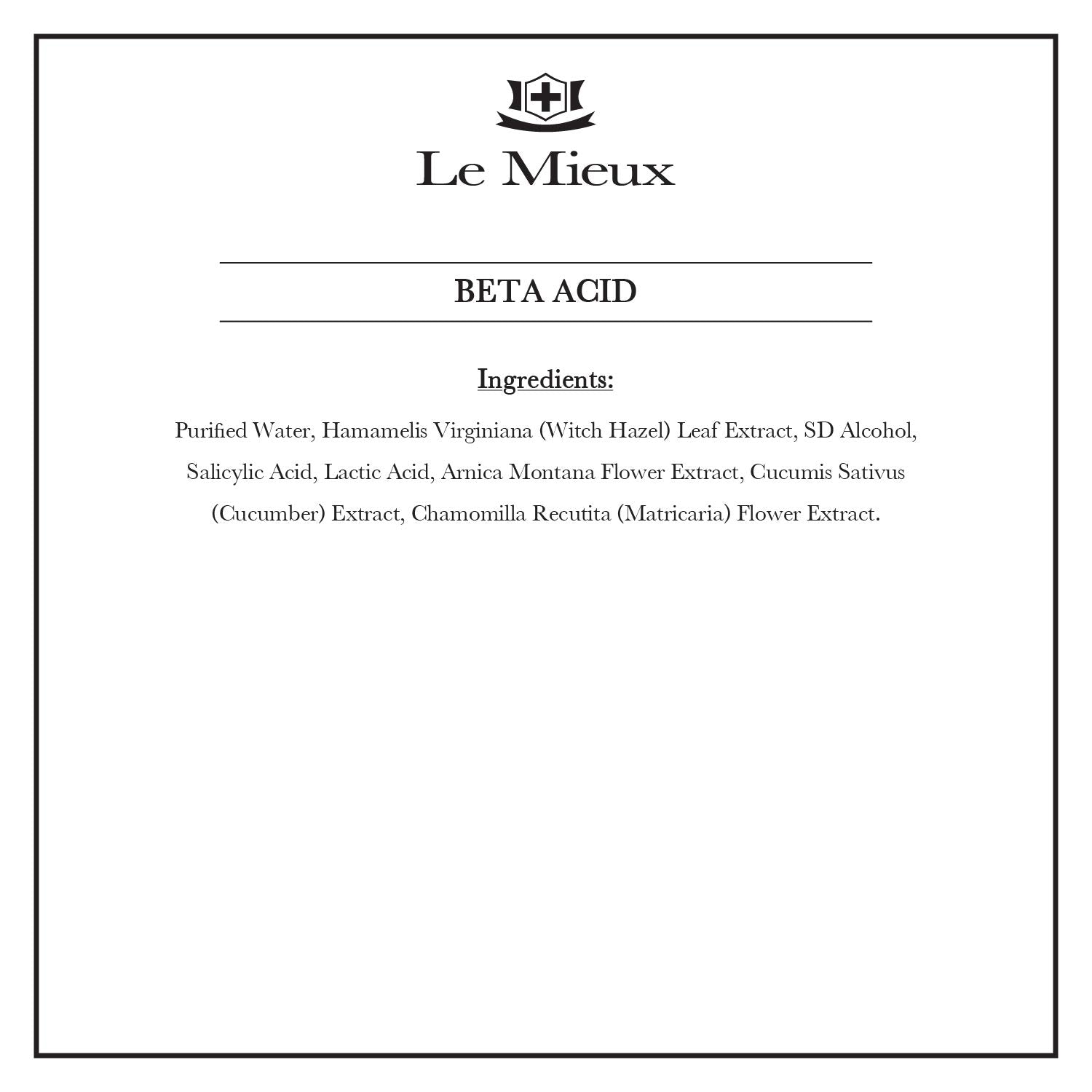 Le Mieux Beta Acid toner applied with a cotton pad to target problem areas.
