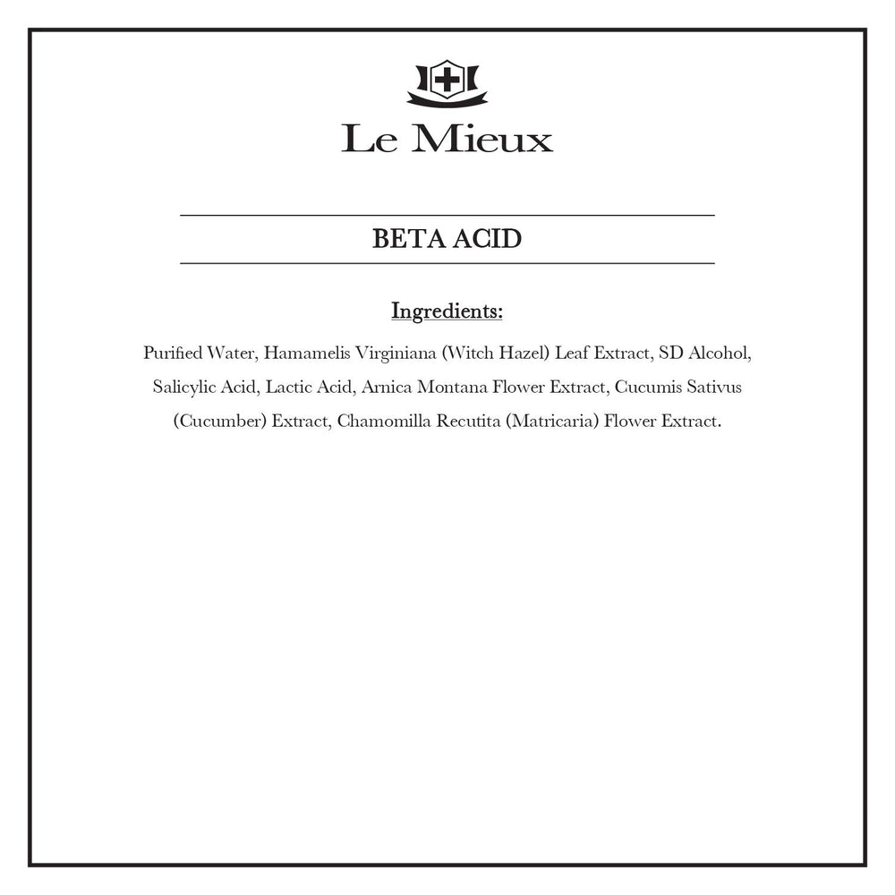 Le Mieux Beta Acid toner applied with a cotton pad to target problem areas.