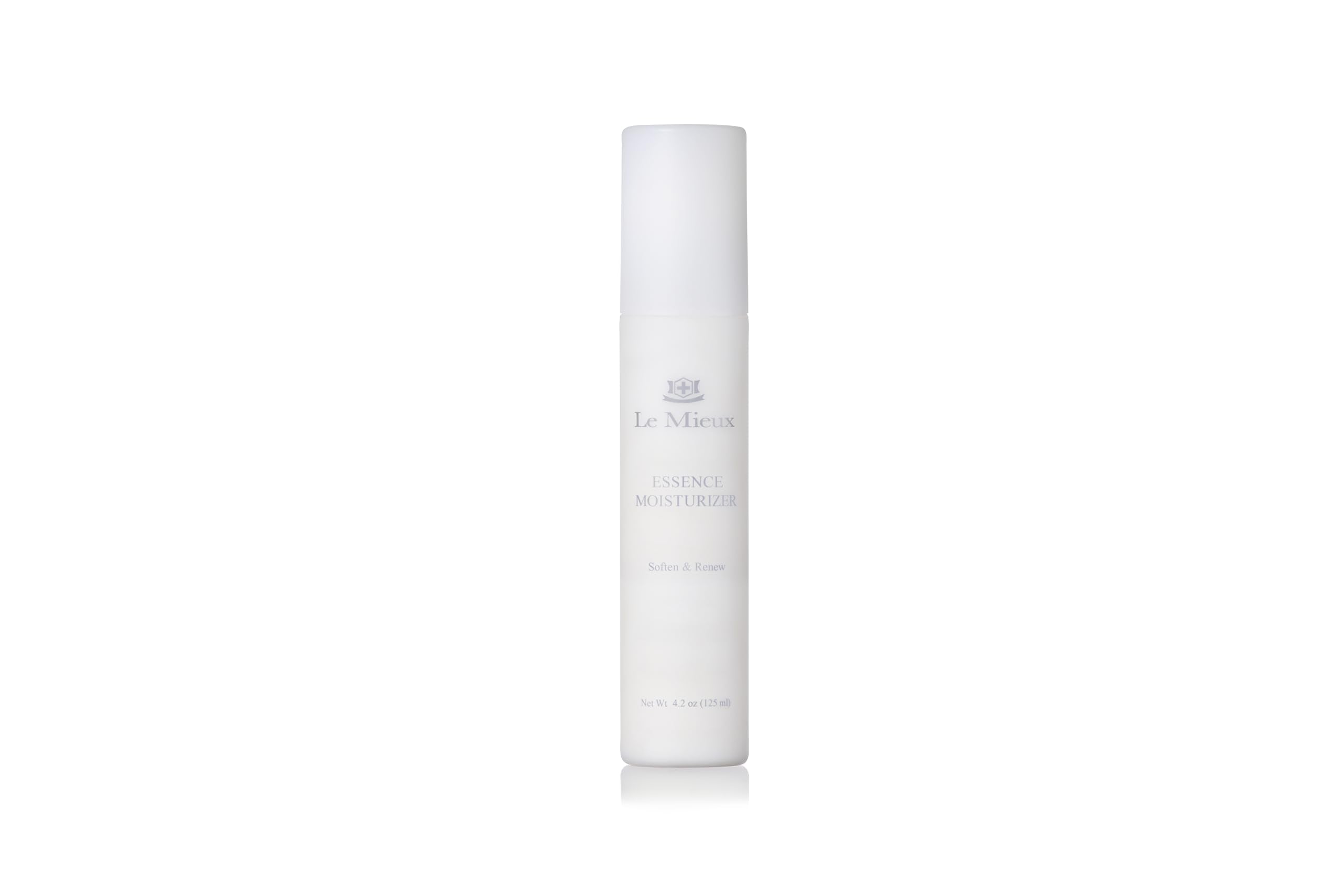 Le Mieux Essence Moisturizer bottle closeup highlights peptide formula for rejuvenation.