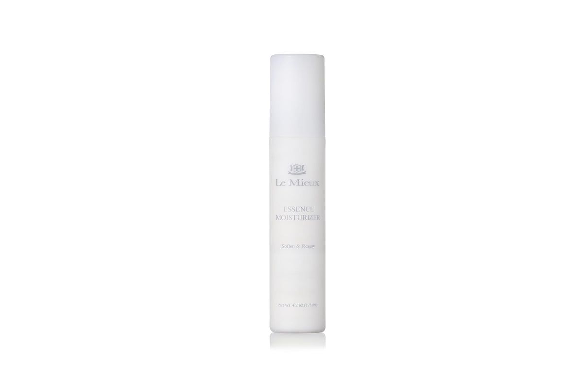 Le Mieux Essence Moisturizer bottle closeup highlights peptide formula for rejuvenation.