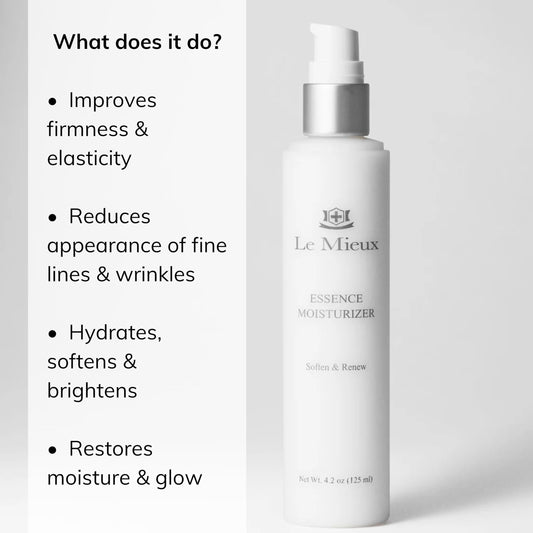 Le Mieux Essence Texture Swatch shows creamy, fragrance-free hydration for sensitive skin.