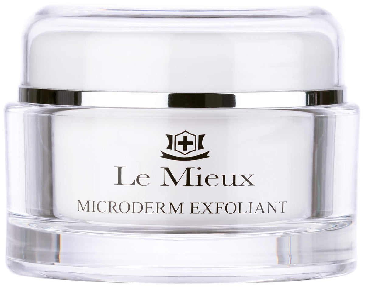 Le Mieux Microderm Exfoliant on face and neck for radiant, refined skin.