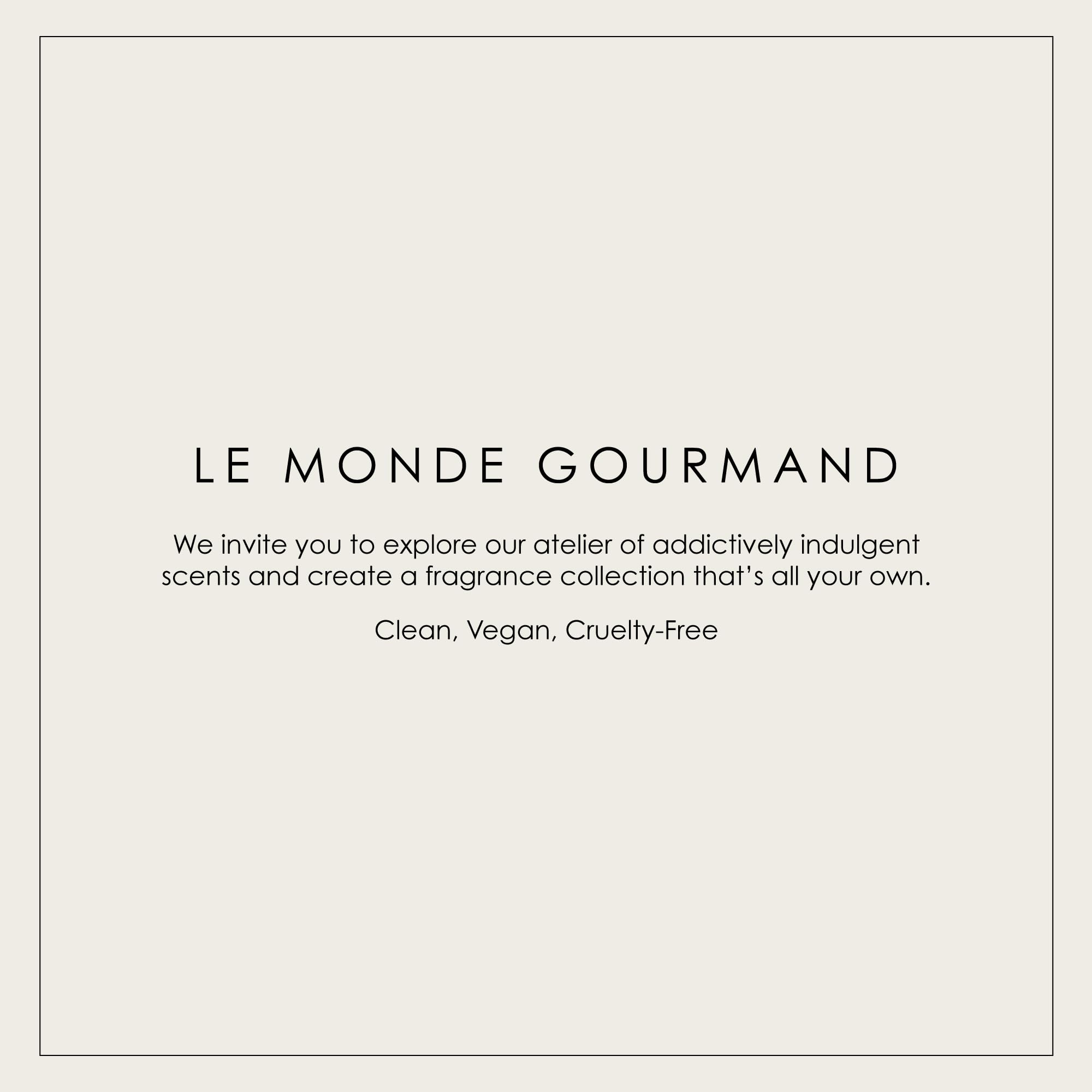 Le Monde Gourmand Citron Glacé display with product cards and soft lighting.