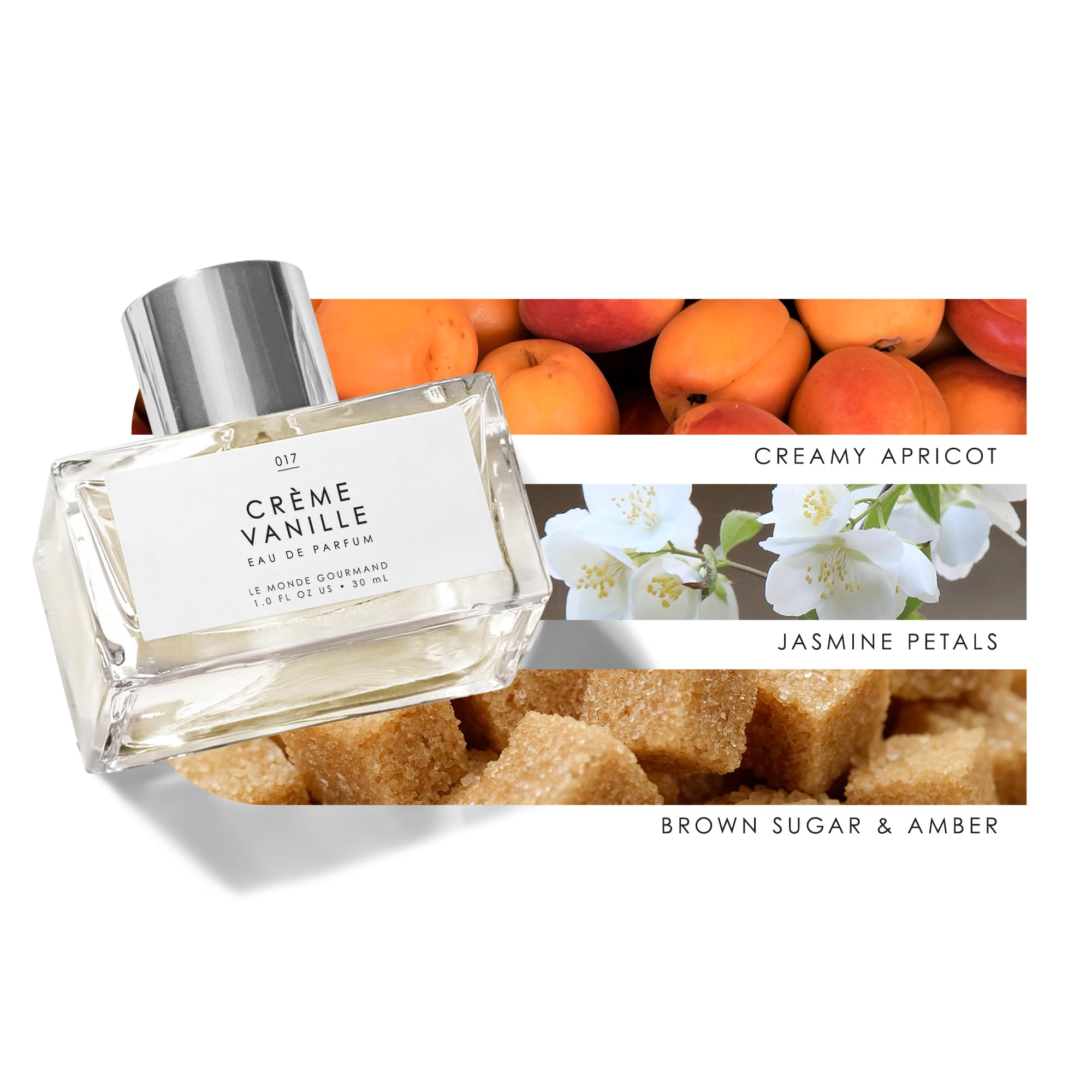 Le Monde Gourmand Crème Vanille display, creamy apricot hint adds softness.