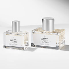 Le Monde Gourmand Crème Vanille spray nozzle, vanilla-rich fragrance for quick refresh.