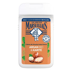 Le Petit Marseillais Argan BIO and Karite Body Wash bottle, rich lather for hydrated skin.