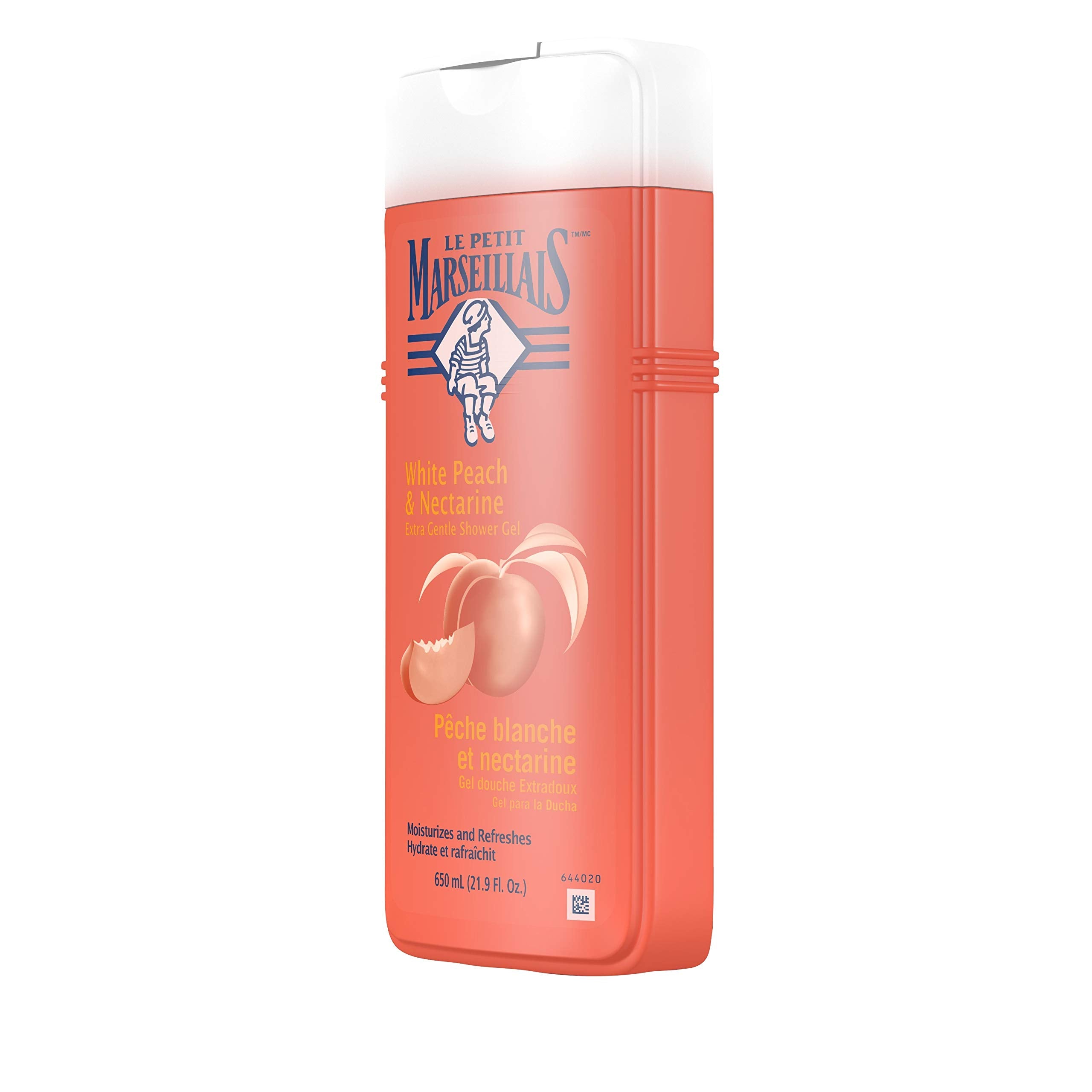 Le Petit Marseillais shower gel bottle showing light, easy-to-rinse foam.