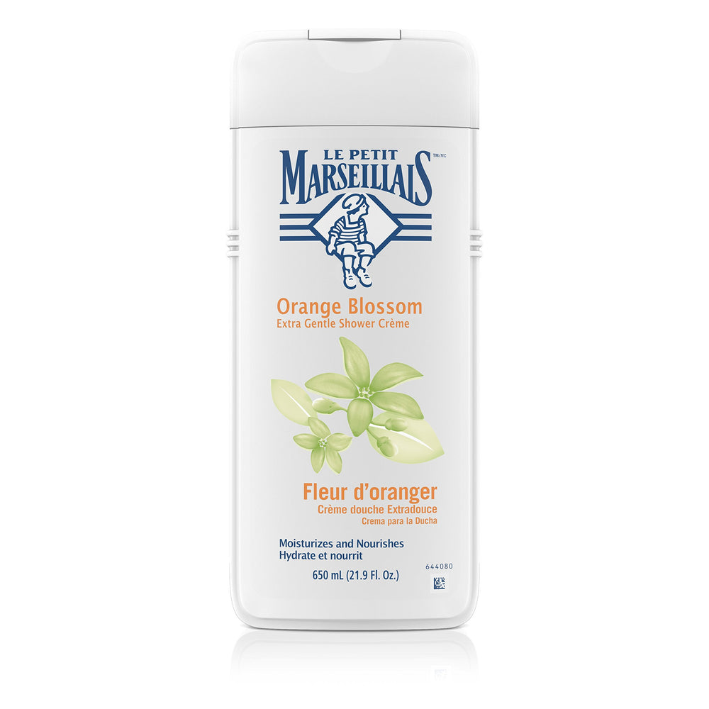 Le Petit Marseillais Orange Blossom Shower Creme bottle in a 3-pack offering gentle cleansing and a fresh fragrance.
