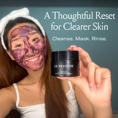 Le Prunier Plumtox ingredient swirl emphasizes plum acids for brighter, refined skin