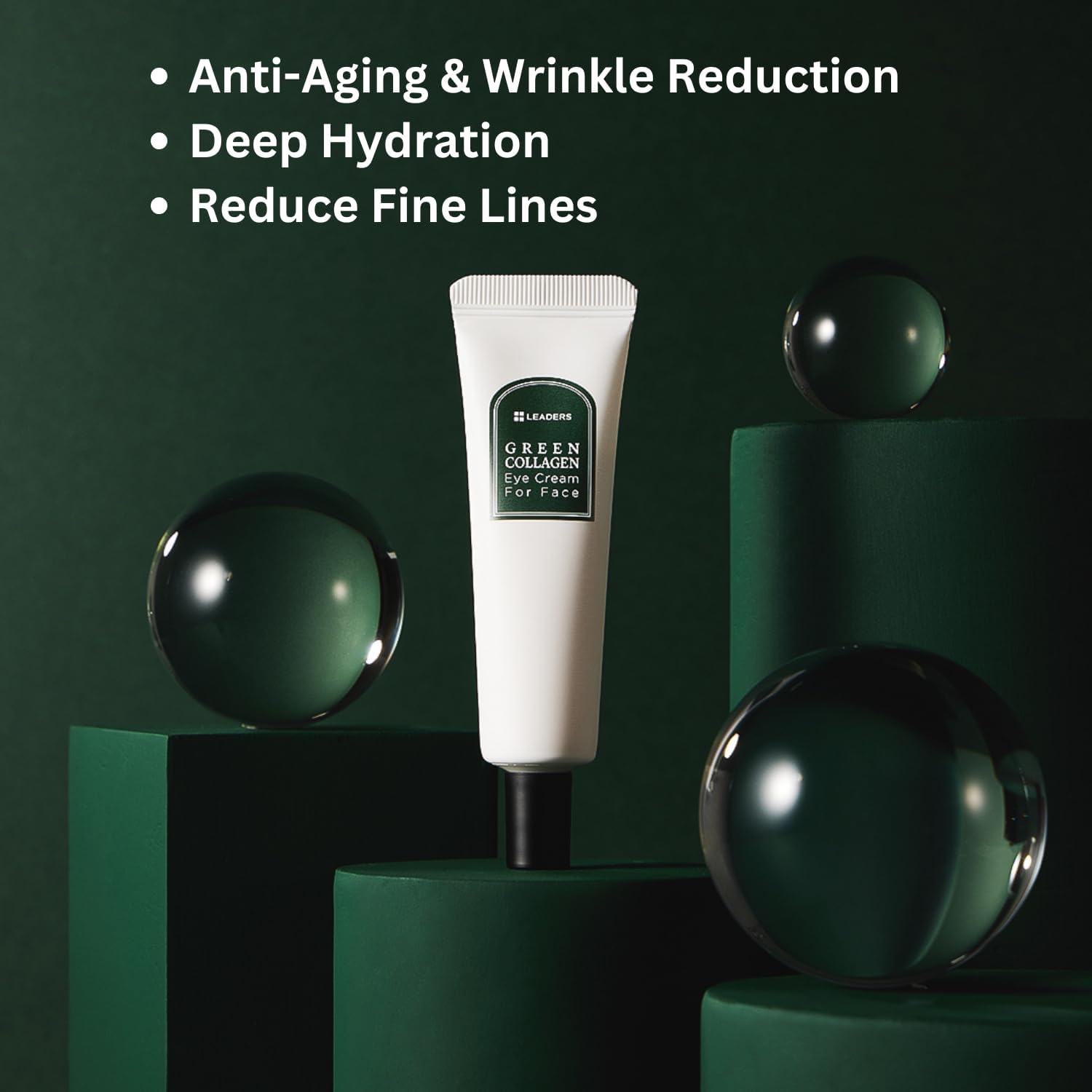 LEADERS Green Collagen Eye Cream texture appears lightweight for quick absorption.