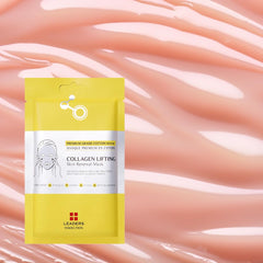 Leaders Insolution collagen lifting mask applied on the face for tightened contours.