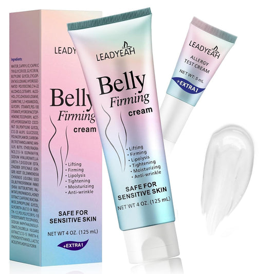 Leadyeah B Flat Belly Firming Cream tube showing smooth texture for firming and hydration
