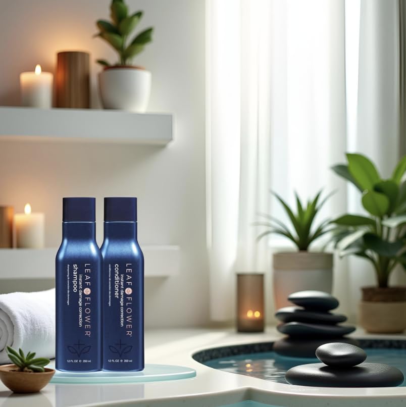 Leaf & Flow conditioner detail closeup showing lightweight hydration for smooth, manageable hair.