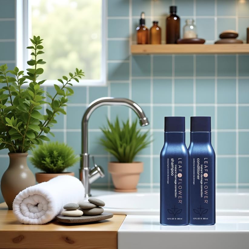 Leaf & Flow bottle featuring aloe vera and green tea botanical ingredients.