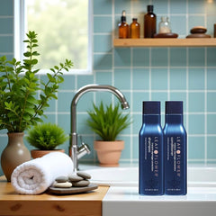 Leaf & Flow bottle featuring aloe vera and green tea botanical ingredients.