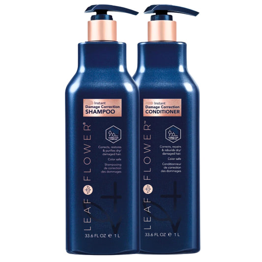 Leaf & Flower shampoo bottle on blue packaging promotes gentle cleansing for scalp