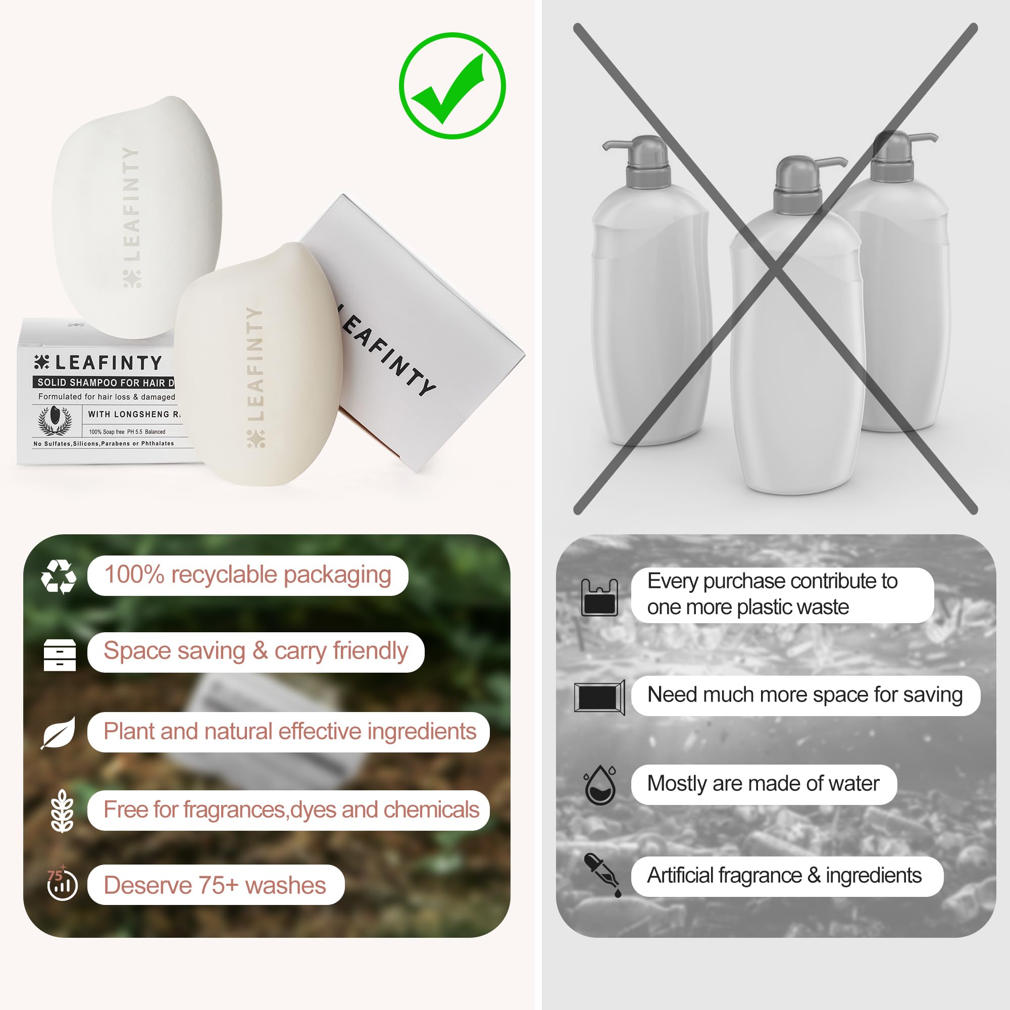 Leafinty conditioner bar hydrating detail showcases frizz control.