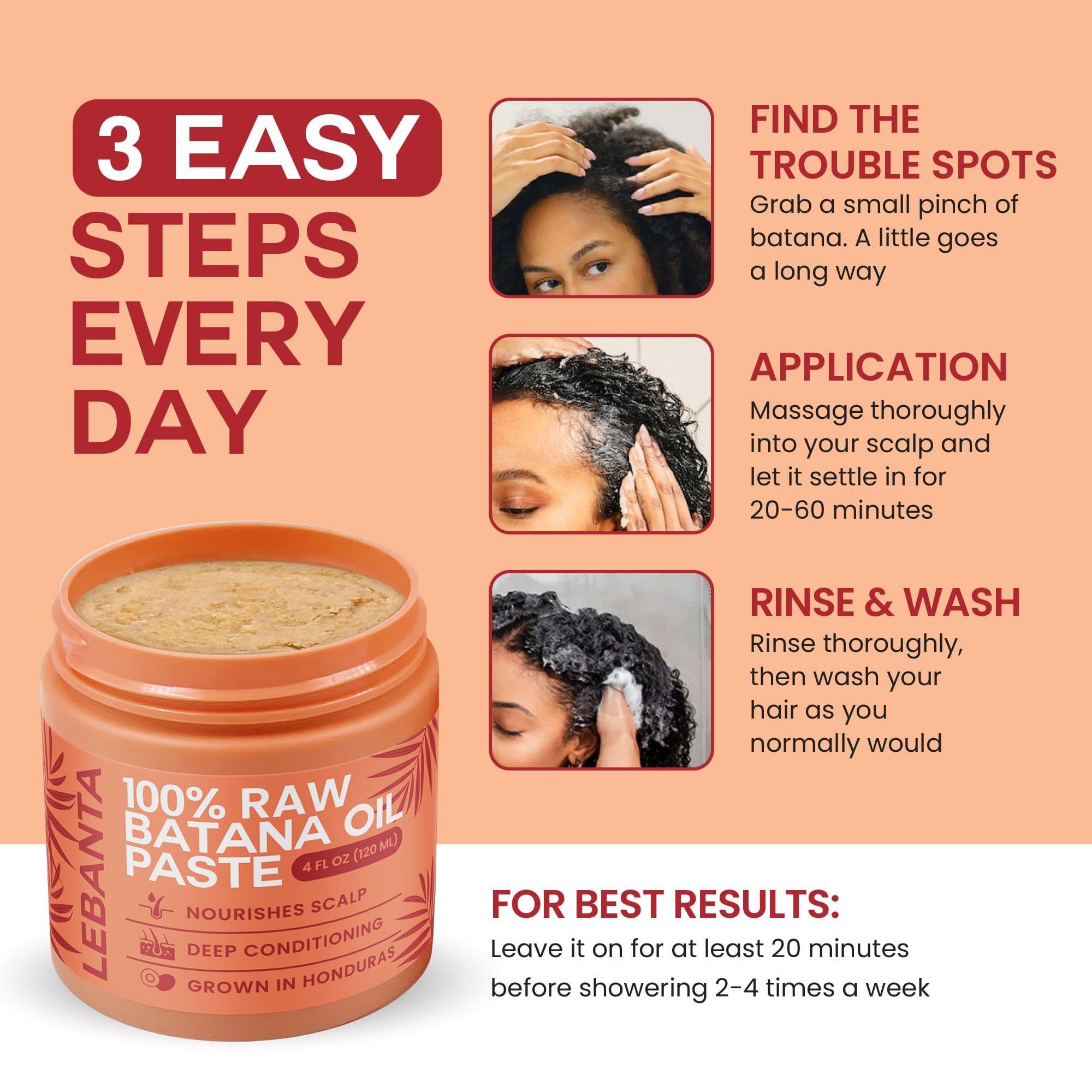 Lebanta Batana Oil product image focuses on deep conditioning for dry hair.