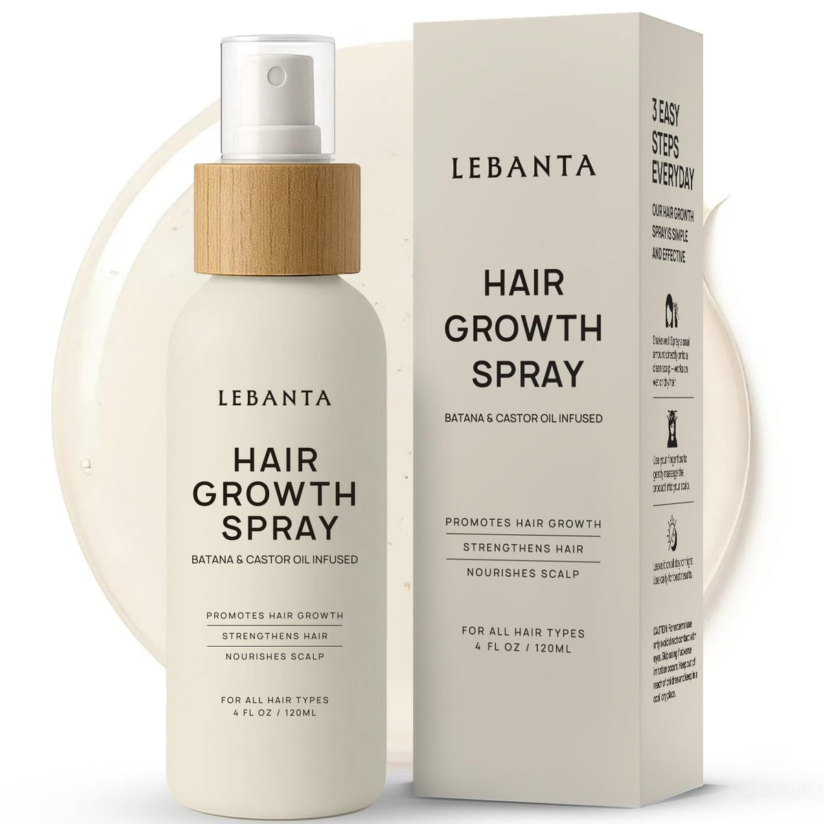 Lebanta Hair Growth Oil Spray bottle pour for precise scalp application and lightweight hydration.