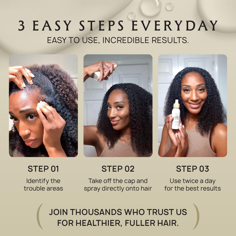 Lebanta Hair Growth Oil Spray being applied to the scalp for targeted nourishment and smoothness.