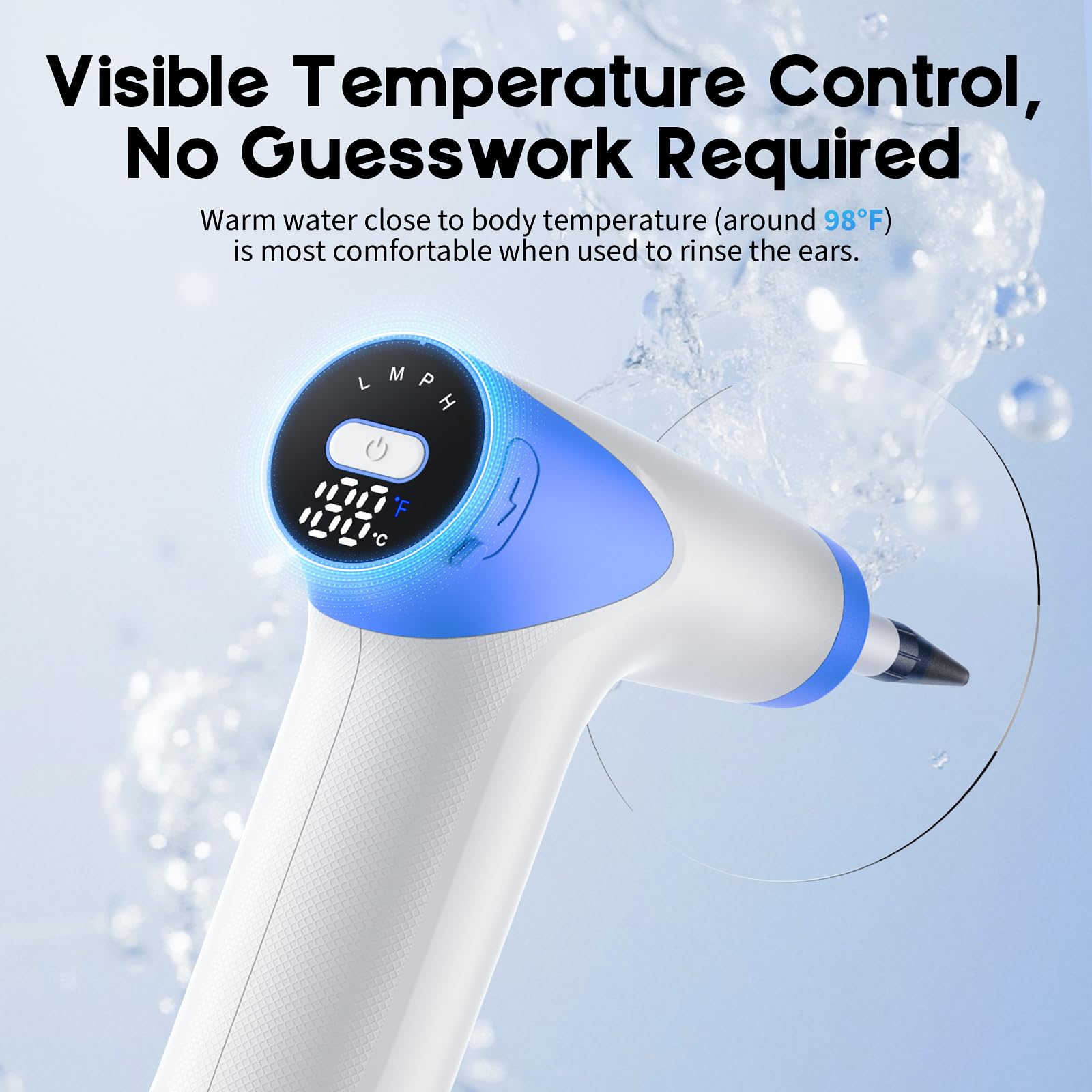 Lebbtl Splash guard provides a clear view during ear irrigation sessions.