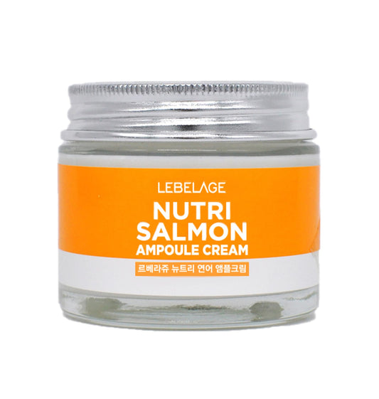 LEBELAGE Nutri Salmon Ampoule Cream jar for intense hydration and anti-aging benefits.