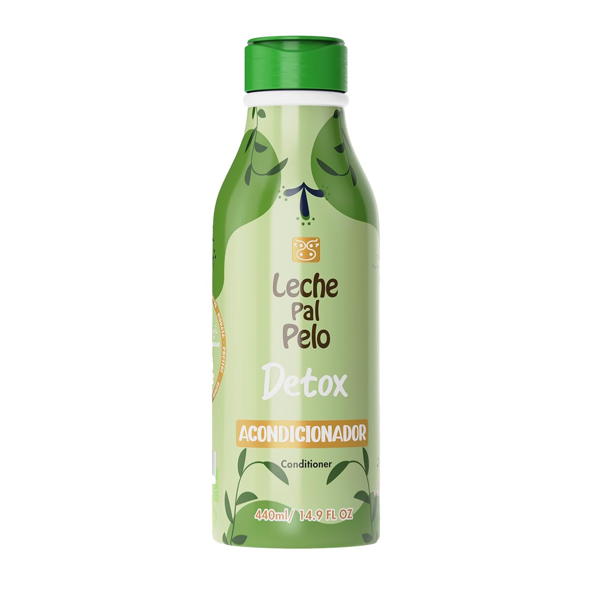 Leche Pal Pelo Detox Conditioner bottle highlighting antioxidant blend for healthy-looking shine.