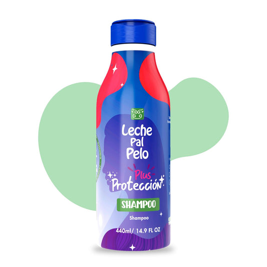 Leche Pal Pelo quinoa-rice color guard shampoo bottle showing color protection and hydration