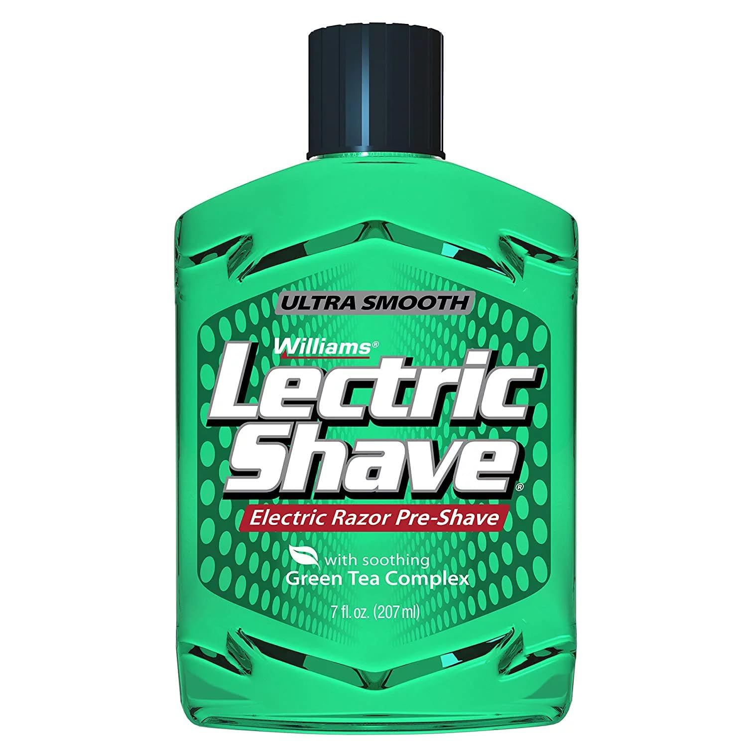 Lectric Shave Pre-Shave Original bottle closeup showing smooth preparation for shaving.