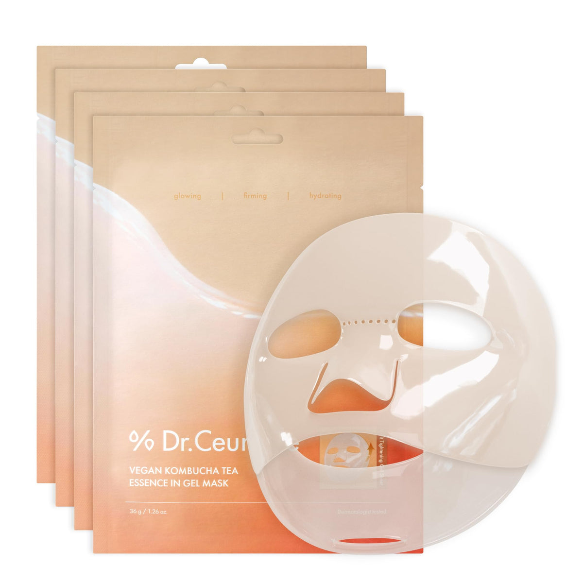 Leegeehaam Dr.Ceuracle vegan kombucha gel mask with embossed hydrogel delivers comfortable hydration.