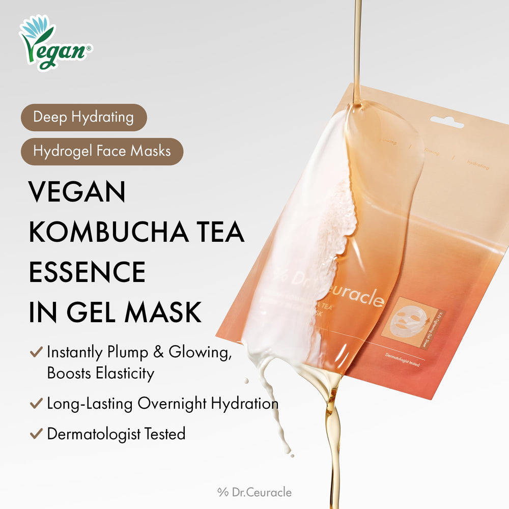 Leegeehaam Dr.Ceuracle vegan mask enriched with kombucha tea extract nourishes and hydrates.