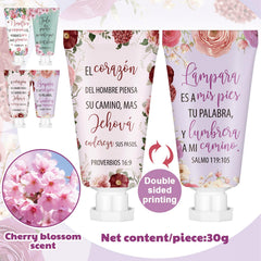Leelosp Bible verse floral hand cream bottle, ideal for personal spiritual moments